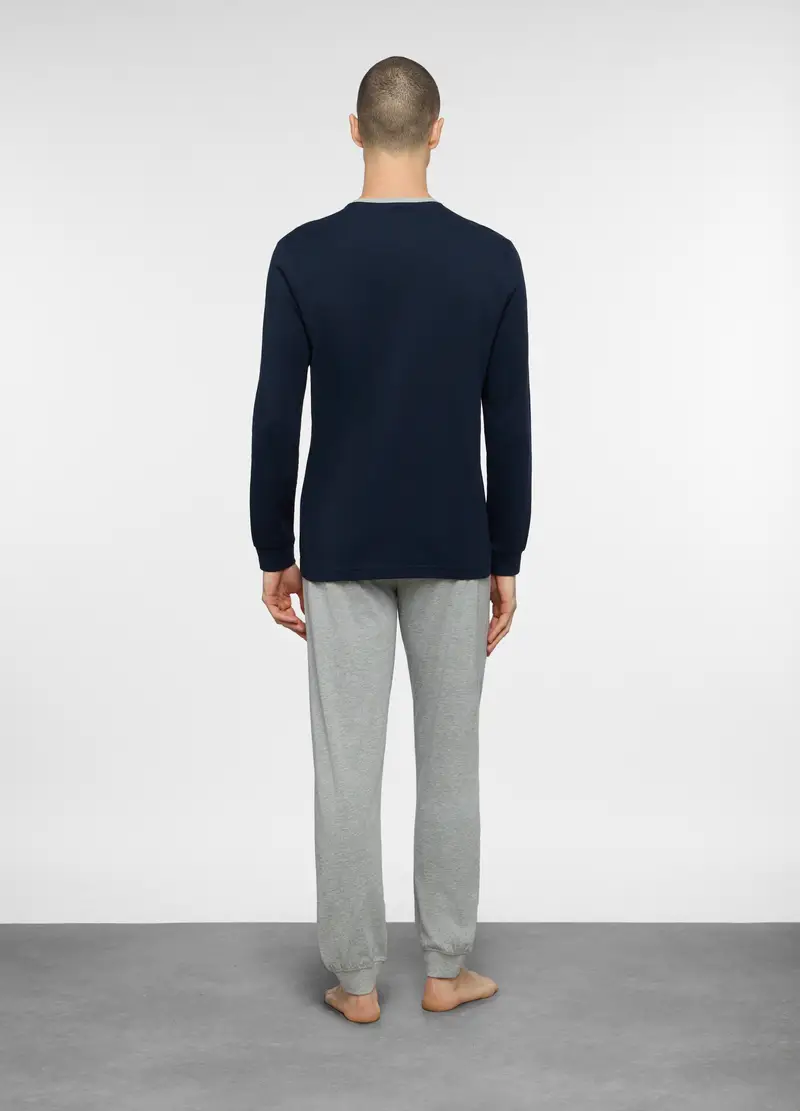 Pigiama Lungo In Jersey Uomo, Blu/Grigio miniatura 2
