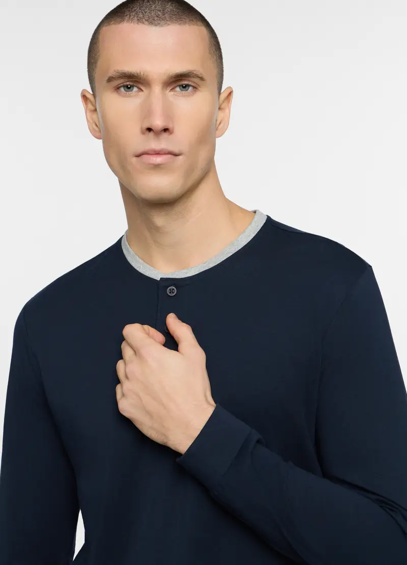 Pigiama Lungo In Jersey Uomo, Blu/Grigio miniatura 3