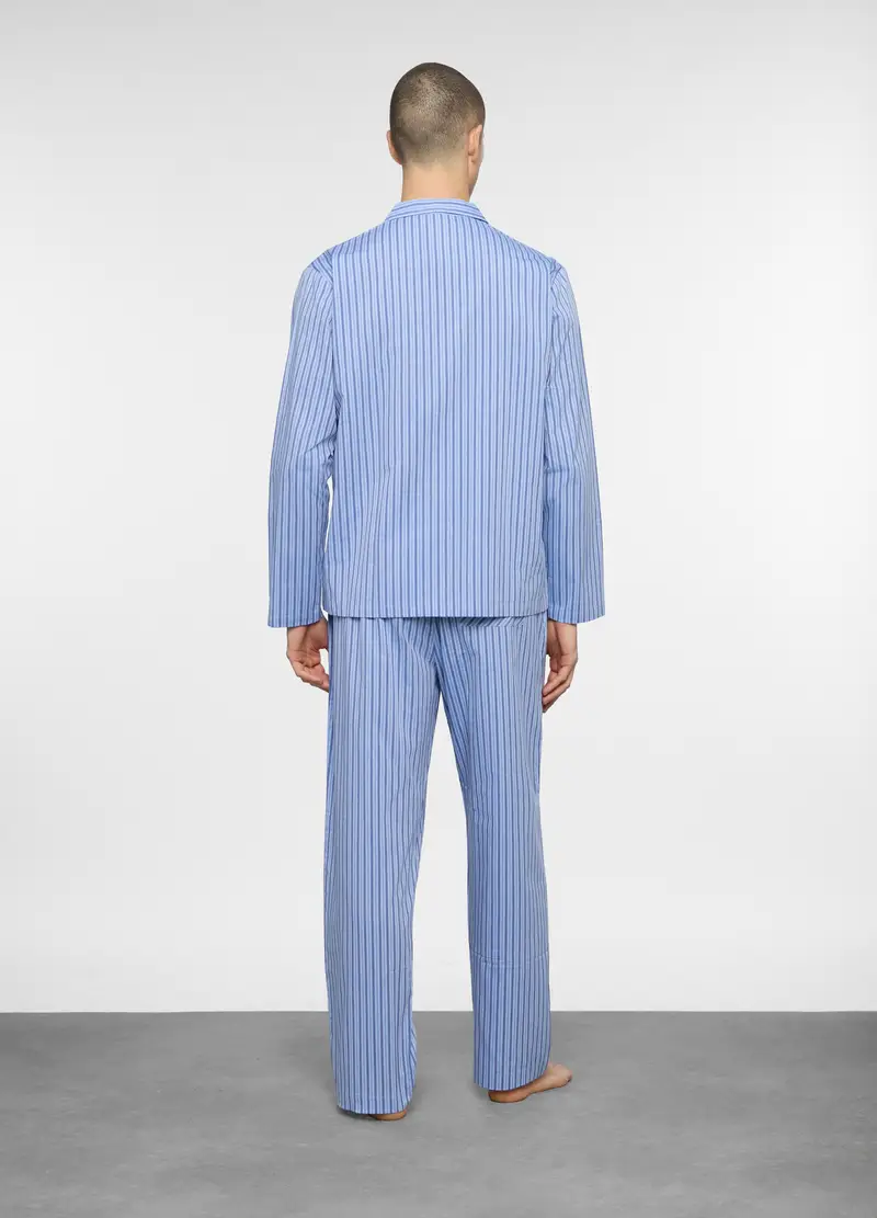 Pigiama Lungo In Tela Di Cotone A Righe Uomo, Azzurro celeste miniatura 2