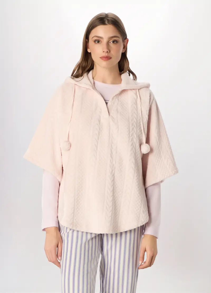 Pigiama Poncho In Coral Fleece Donna, Rosa chiaro