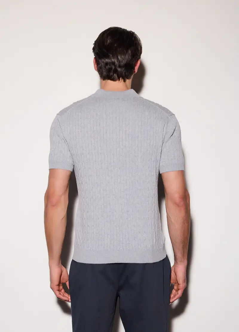 Polo A Maniche Corte In Maglia A Treccia Uomo, Grigio melange miniatura 2