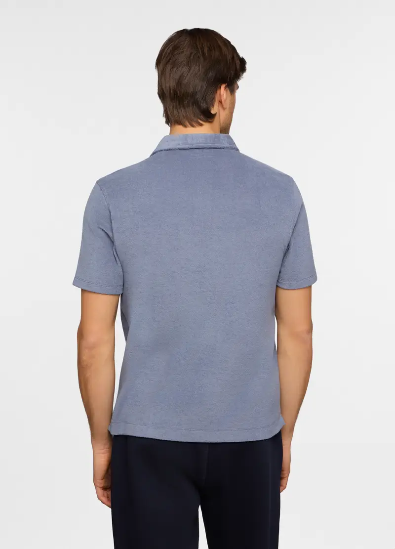 Polo A Maniche Corte In Spugna Di Cotone Uomo, Unisex, Azzurro scuro miniatura 2