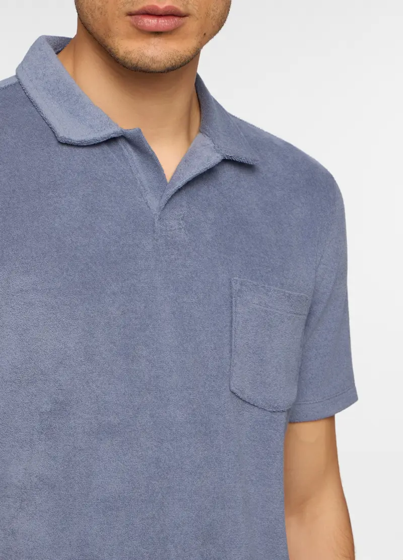 Polo A Maniche Corte In Spugna Di Cotone Uomo, Unisex, Azzurro scuro miniatura 3
