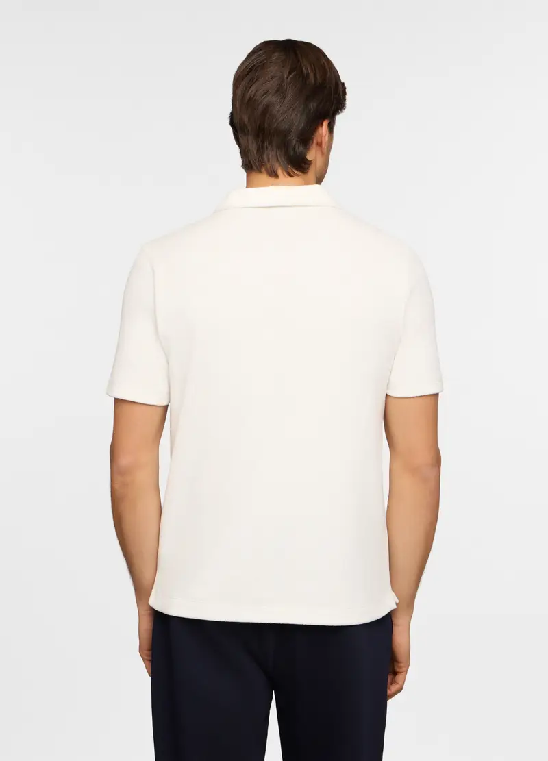 Polo A Maniche Corte In Spugna Di Cotone Uomo, Unisex, Bianco latte miniatura 2