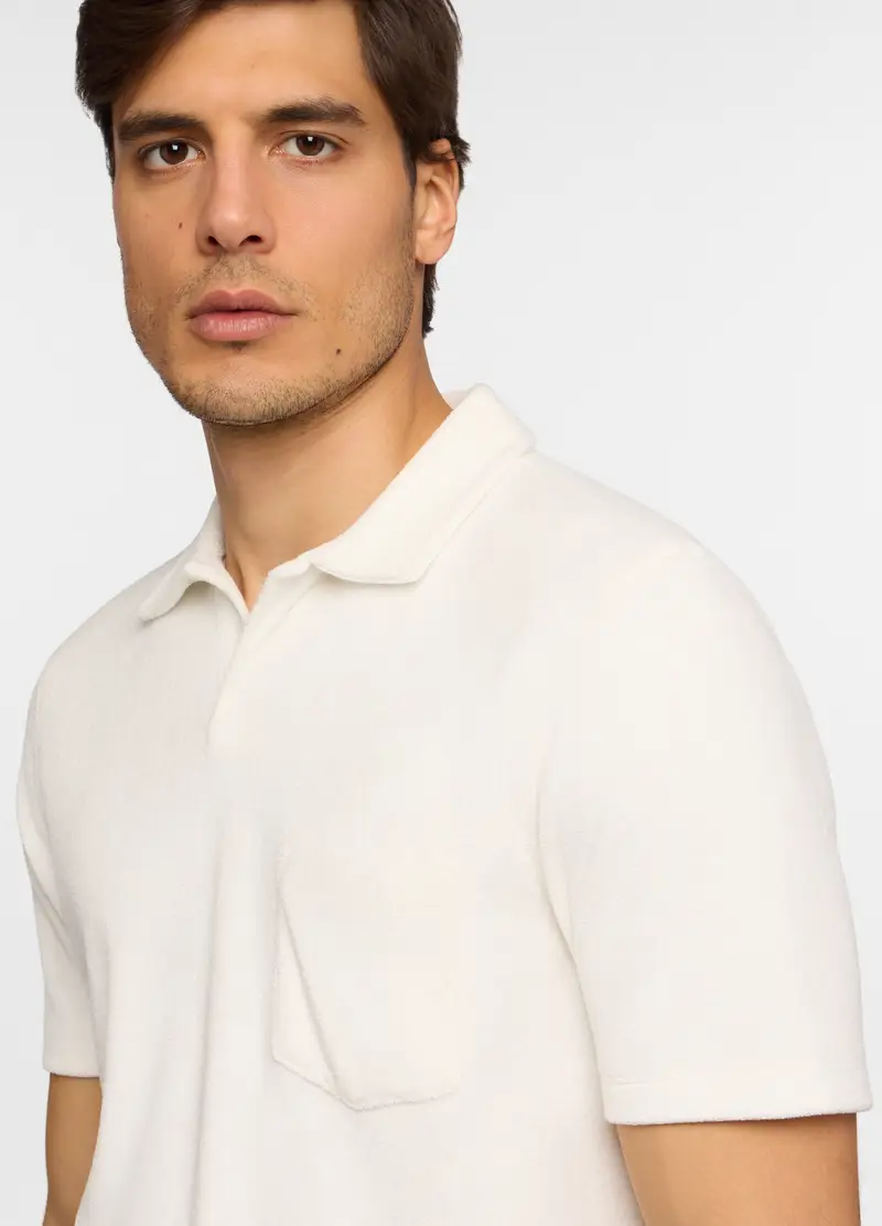 Polo A Maniche Corte In Spugna Di Cotone Uomo, Unisex, Bianco latte miniatura 3
