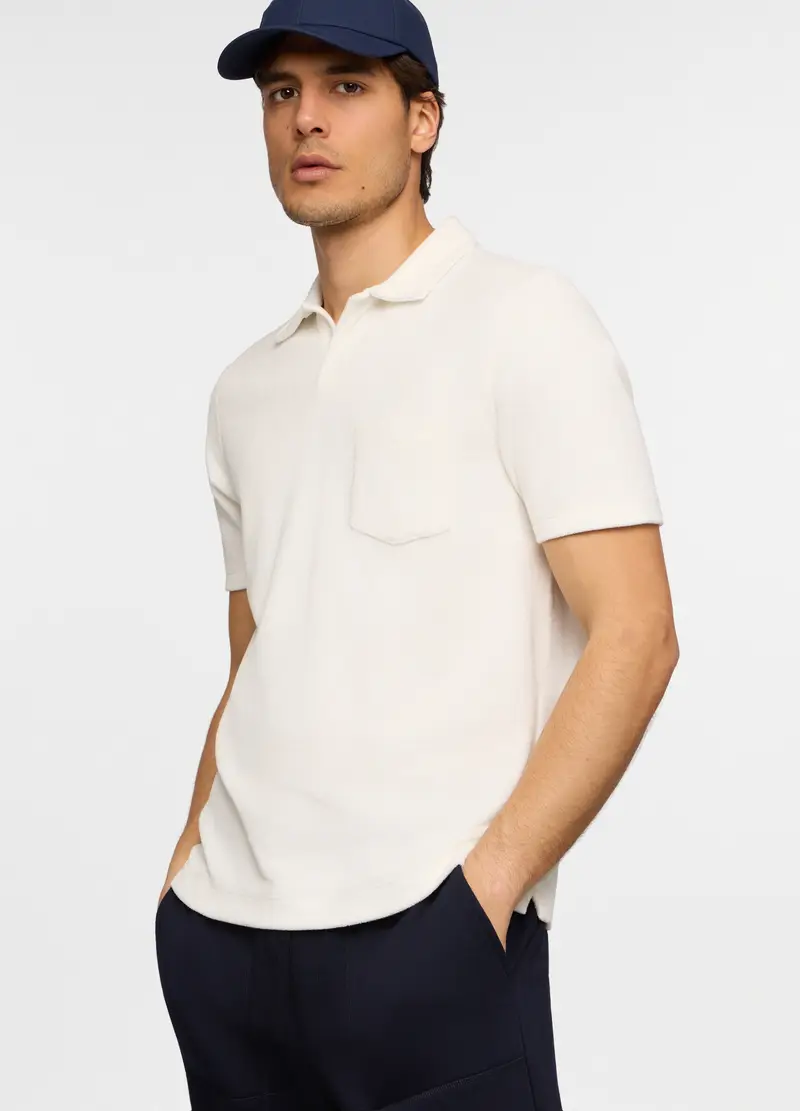 Polo A Maniche Corte In Spugna Di Cotone Uomo, Unisex, Bianco latte