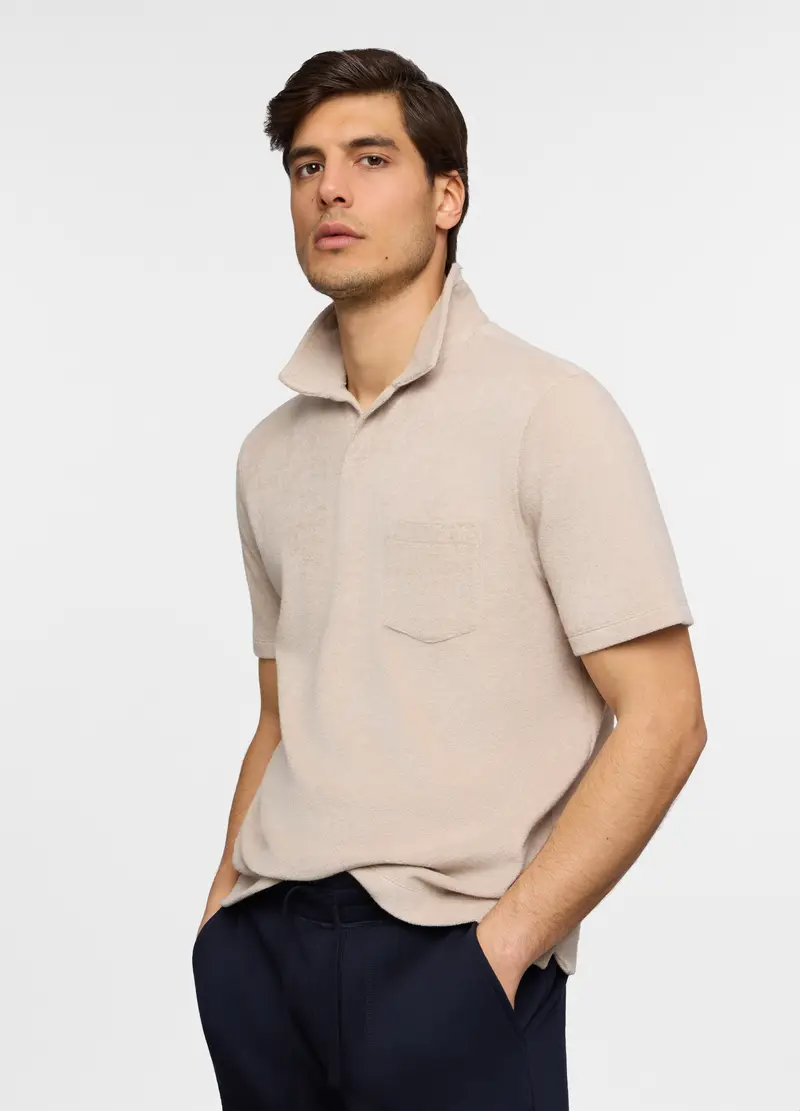 Polo A Maniche Corte In Spugna Di Cotone Uomo, Unisex, Marrone chiaro