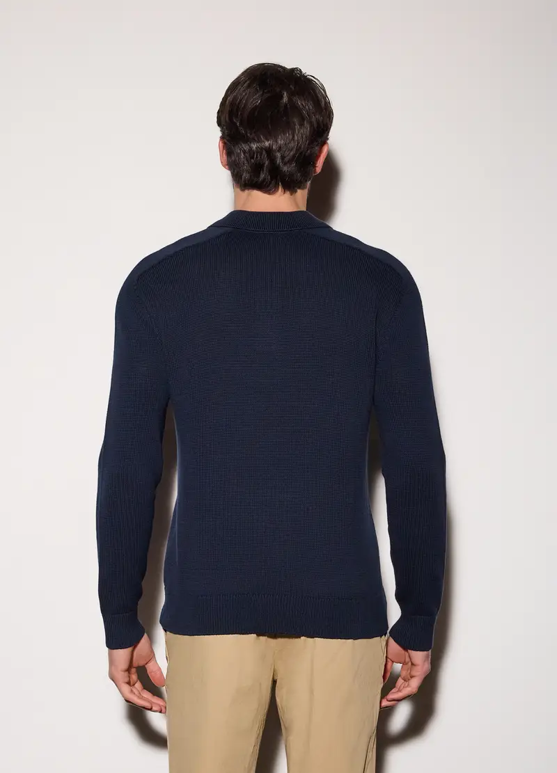 Polo A Maniche Lunghe In Cotone Uomo, Blu scuro miniatura 2