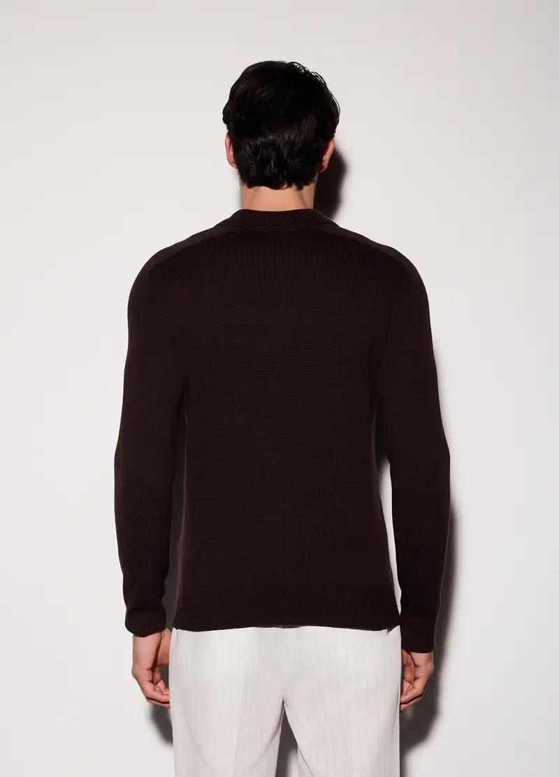 Polo A Maniche Lunghe In Cotone Uomo, Nero miniatura 2