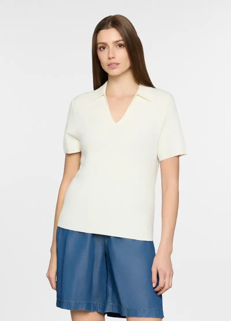 Polo Con Scollo A V Donna, Bianco panna