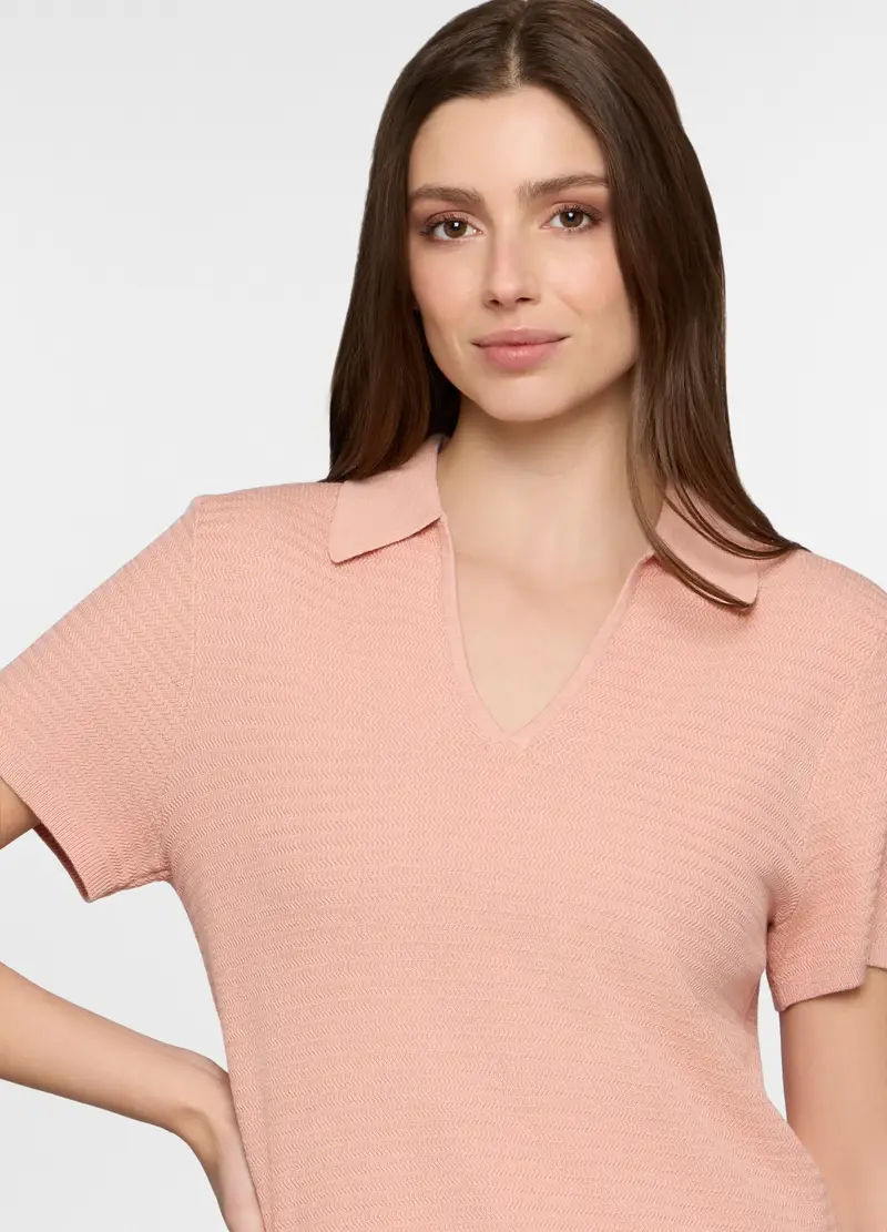 Polo Con Scollo A V Donna, Rosa pompelmo miniatura 3