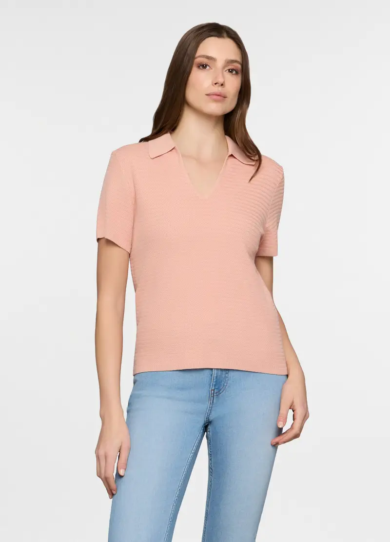 Polo Con Scollo A V Donna, Rosa pompelmo