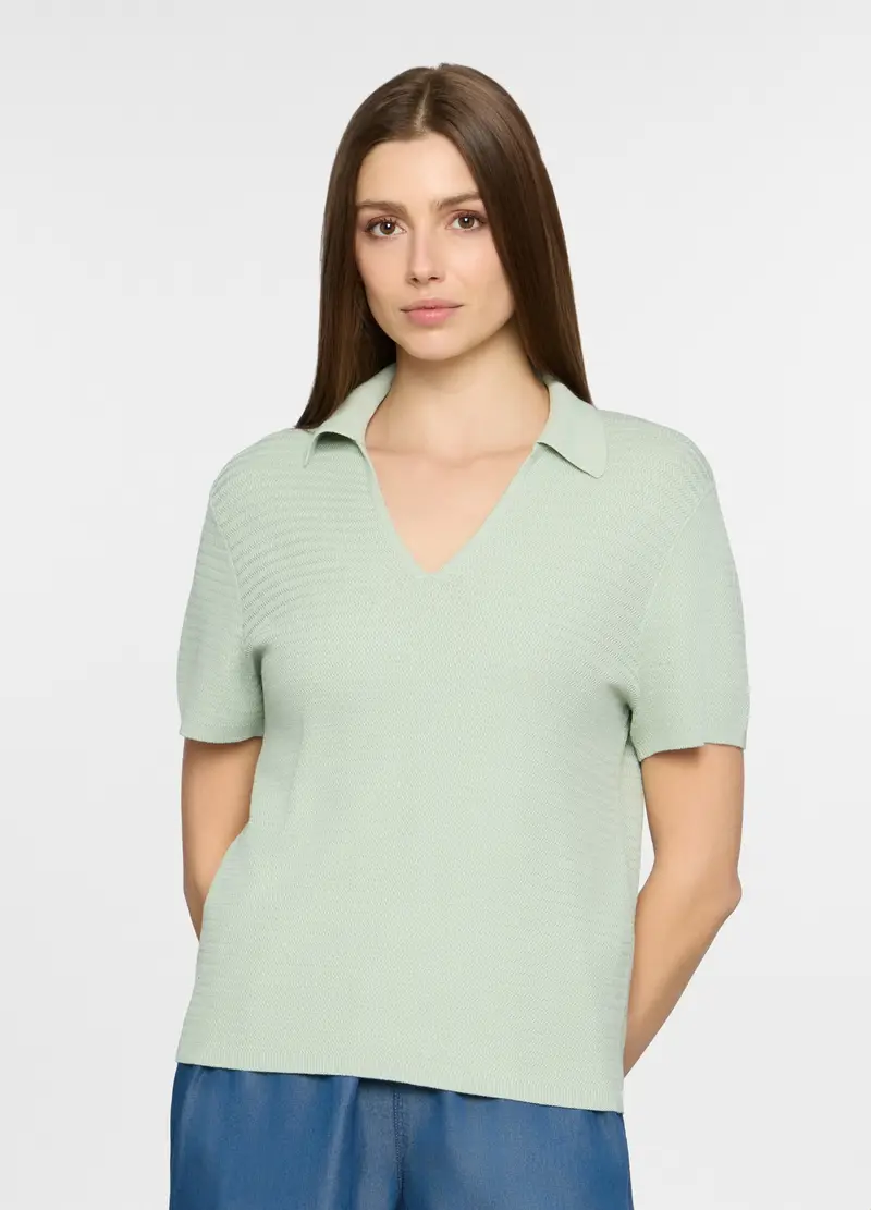 Polo Con Scollo A V Donna, Verde acqua