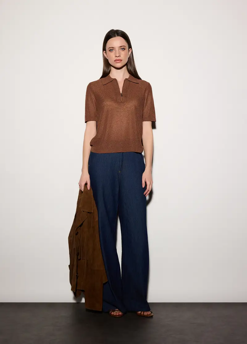 Polo In Costina Donna, Unisex, Marrone cioccolato