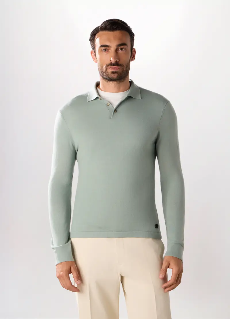 Polo In Maglia Di Lana Merino Uomo, Verde giada