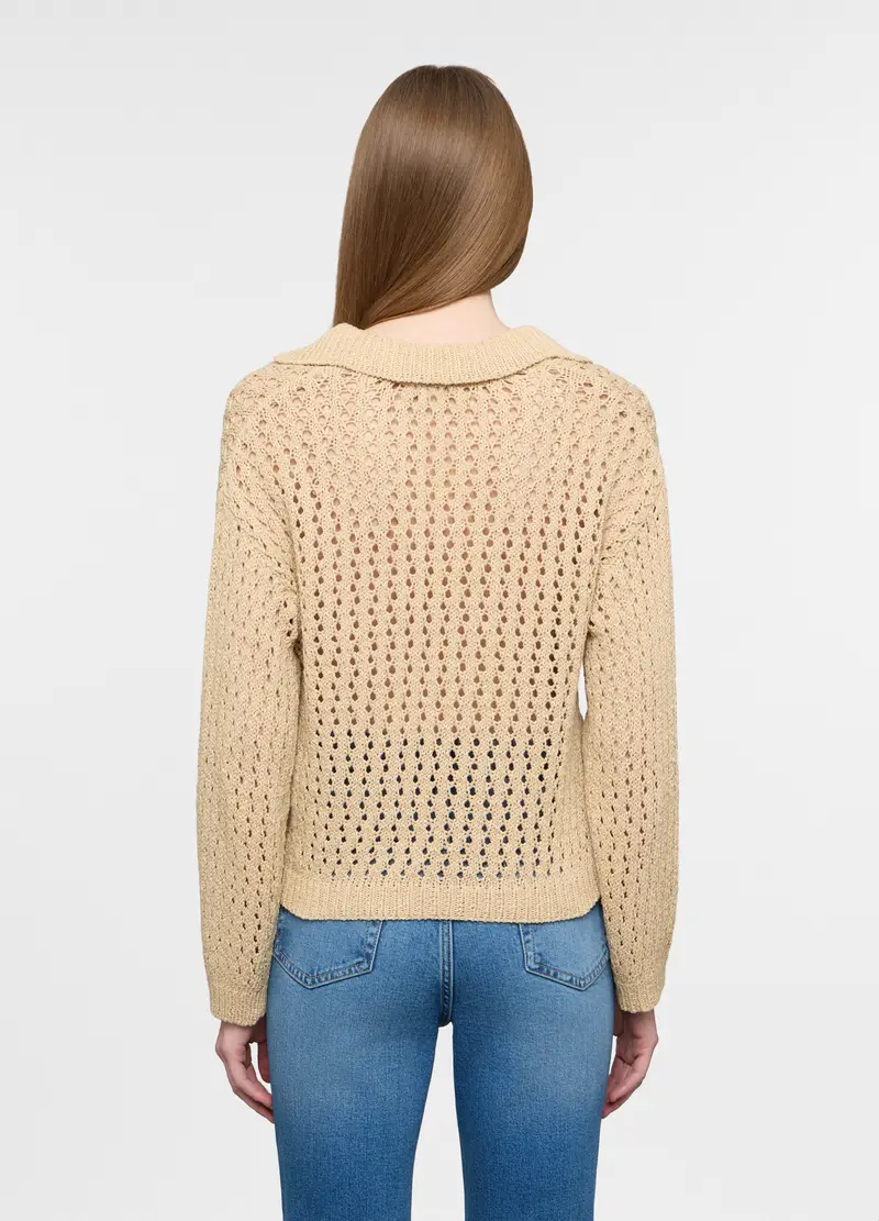 Polo In Maglia Operata Donna, Beige chiaro miniatura 2