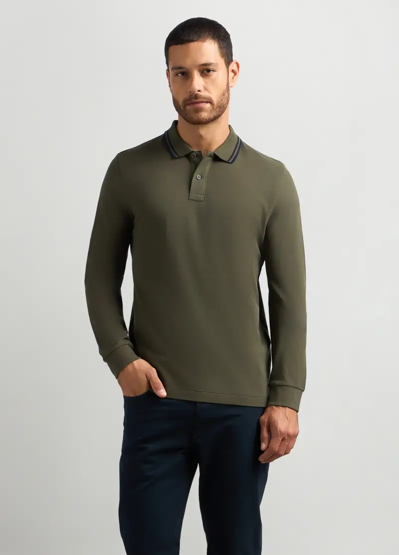 Polo In Piquet Di Cotone Uomo, Verde scuro