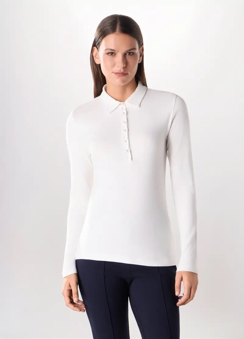 Polo In Pura Viscosa Donna, Bianco gesso