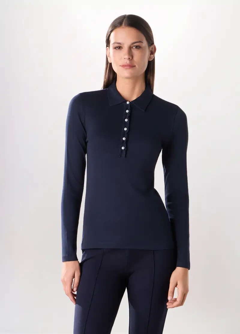 Polo In Pura Viscosa Donna, Blu scuro