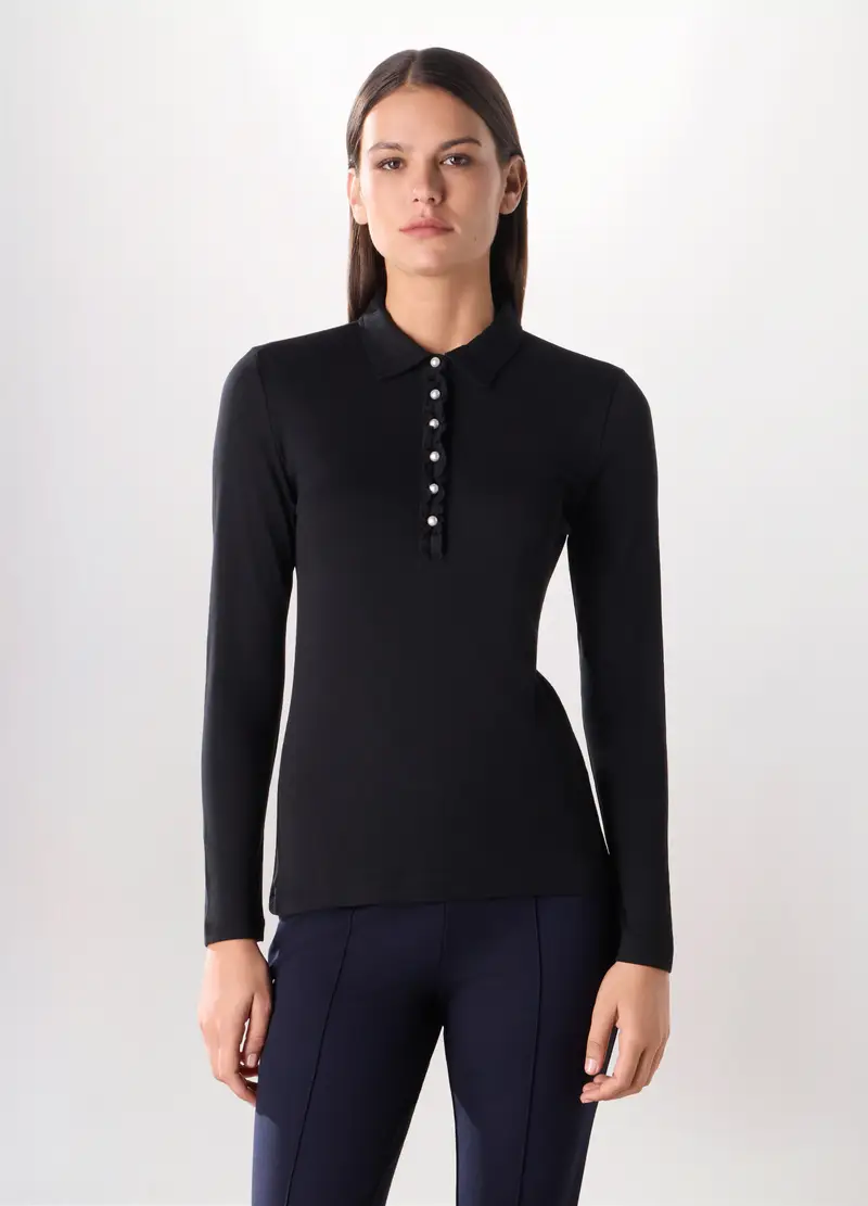 Polo In Pura Viscosa Donna, Nero