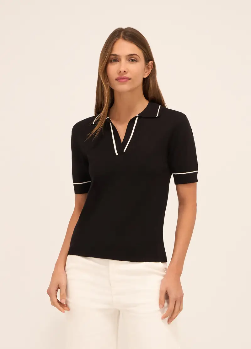 Polo In Tricot Misto Viscosa Donna, Nero