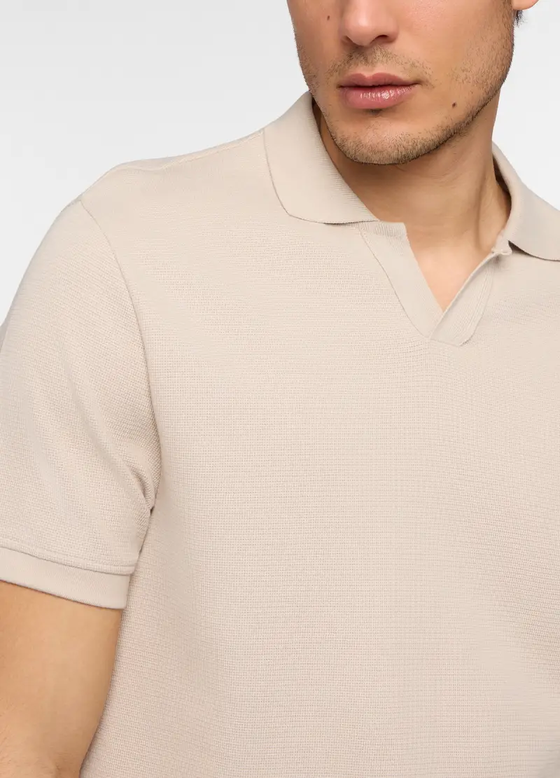 Polo Maniche Corte In Cotone Stretch Uomo, Unisex, Beige chiaro miniatura 3