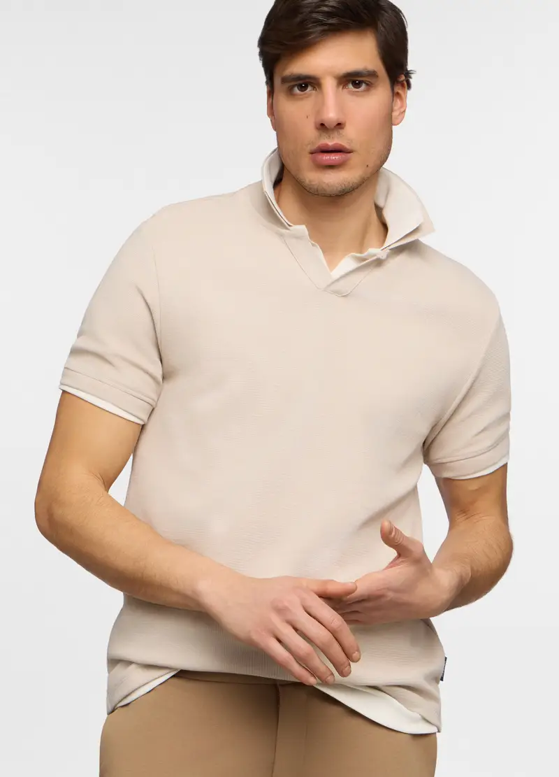 Polo Maniche Corte In Cotone Stretch Uomo, Unisex, Beige chiaro