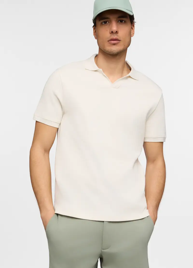 Polo Maniche Corte In Cotone Stretch Uomo, Unisex, Bianco avorio