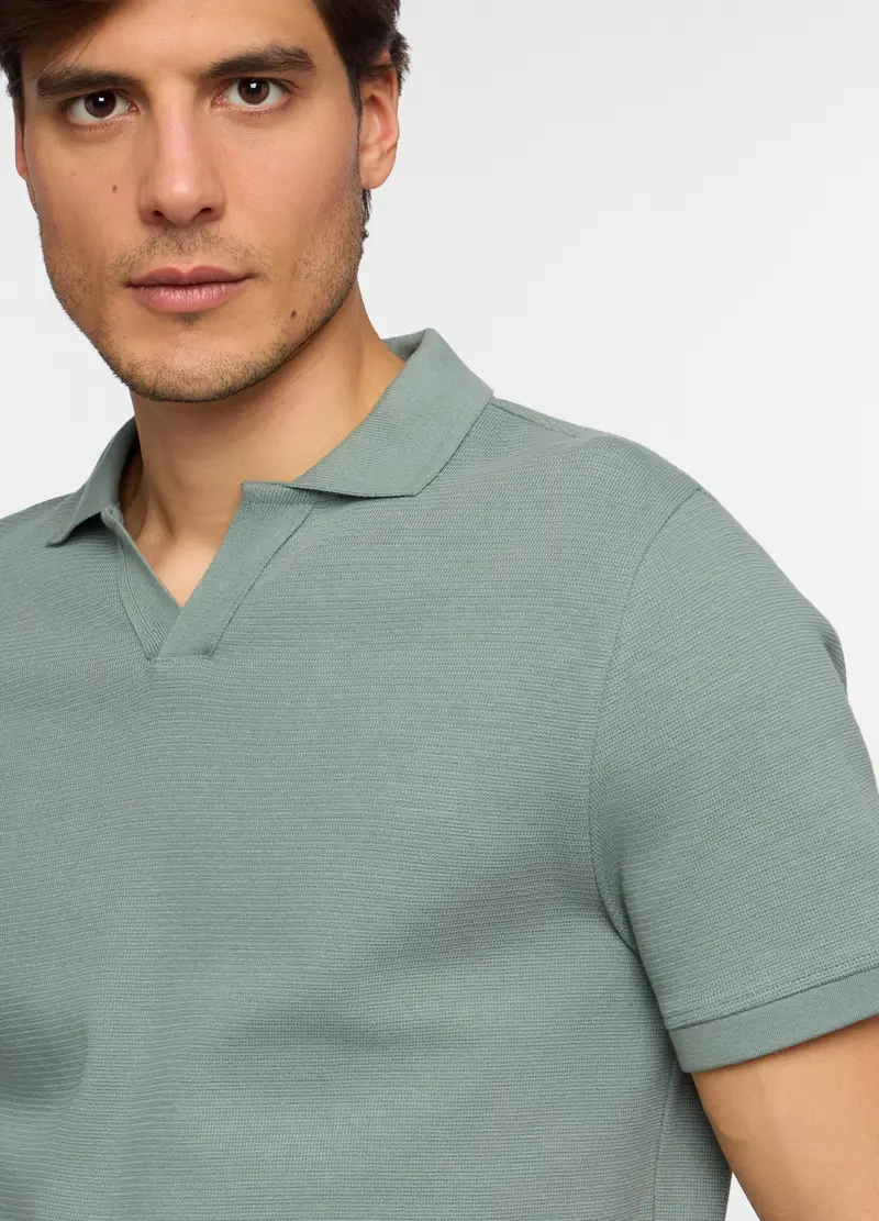 Polo Maniche Corte In Cotone Stretch Uomo, Unisex, Verde salvia miniatura 3