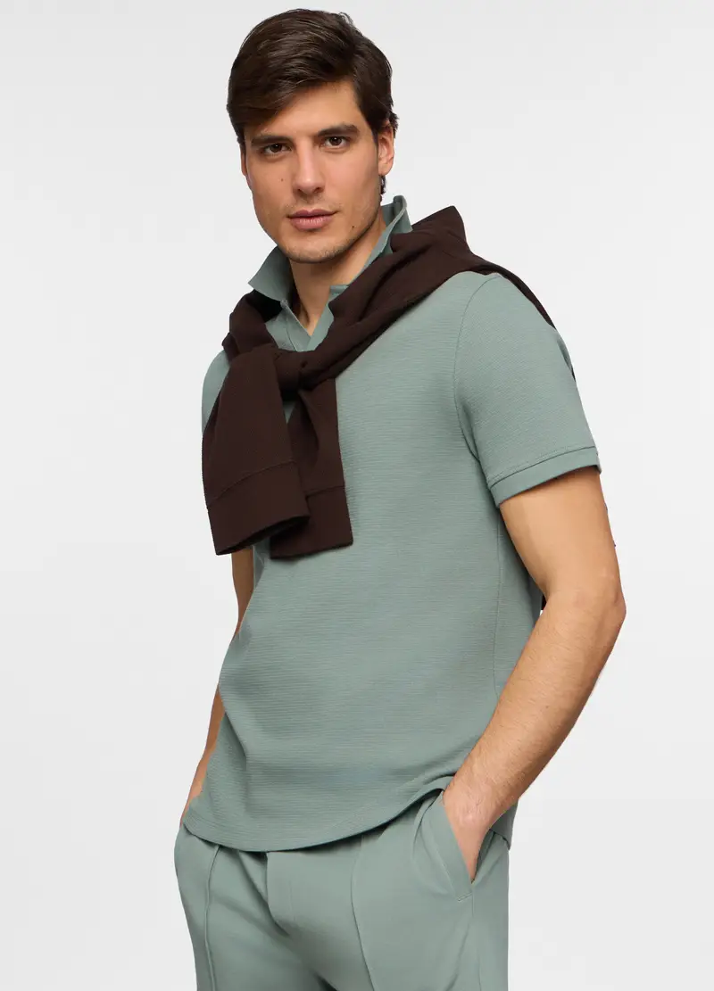 Polo Maniche Corte In Cotone Stretch Uomo, Unisex, Verde salvia