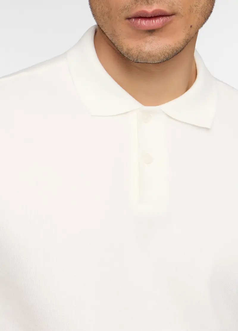 Polo Maniche Corte In Cotone Waffle Uomo, Unisex, Bianco latte miniatura 3