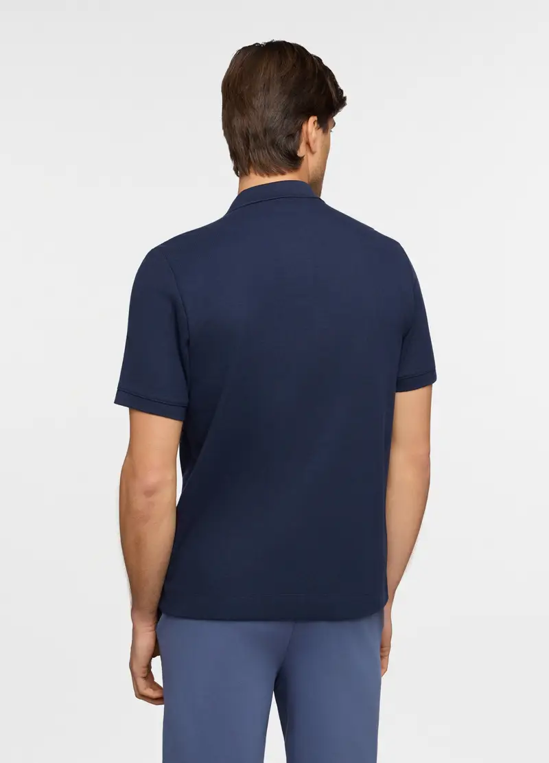 Polo Maniche Corte In Cotone Waffle Uomo, Unisex, Blu scuro miniatura 2