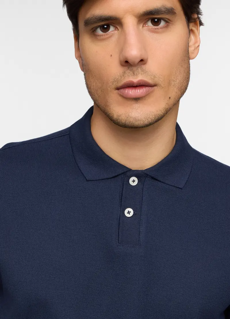 Polo Maniche Corte In Cotone Waffle Uomo, Unisex, Blu scuro miniatura 3