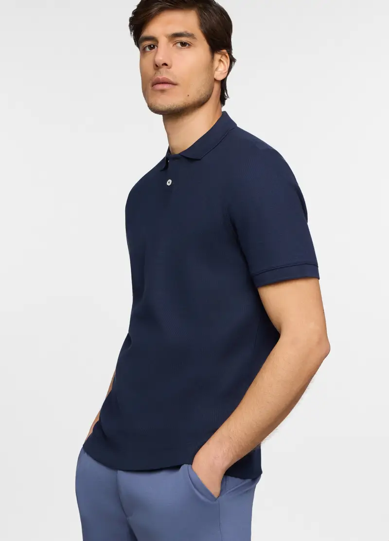 Polo Maniche Corte In Cotone Waffle Uomo, Unisex, Blu scuro