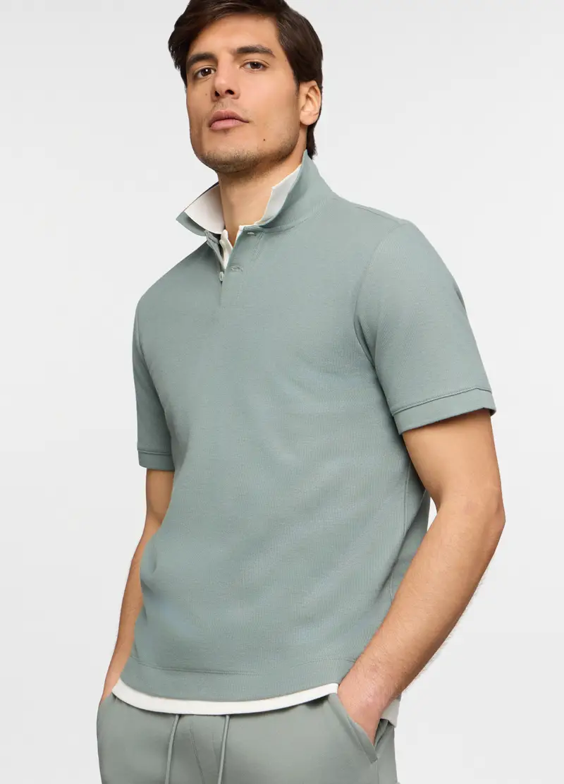 Polo Maniche Corte In Cotone Waffle Uomo, Unisex, Verde salvia
