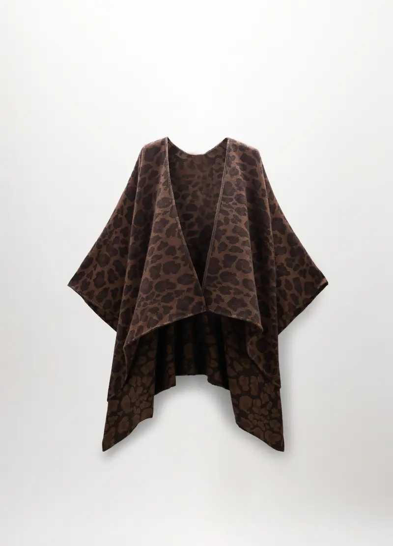 Poncho Animalier Donna, Marrone scuro