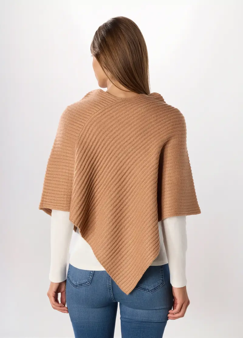 Poncho Tricot Con Lavorazione Jacquard Donna, Arancione pesca miniatura 2