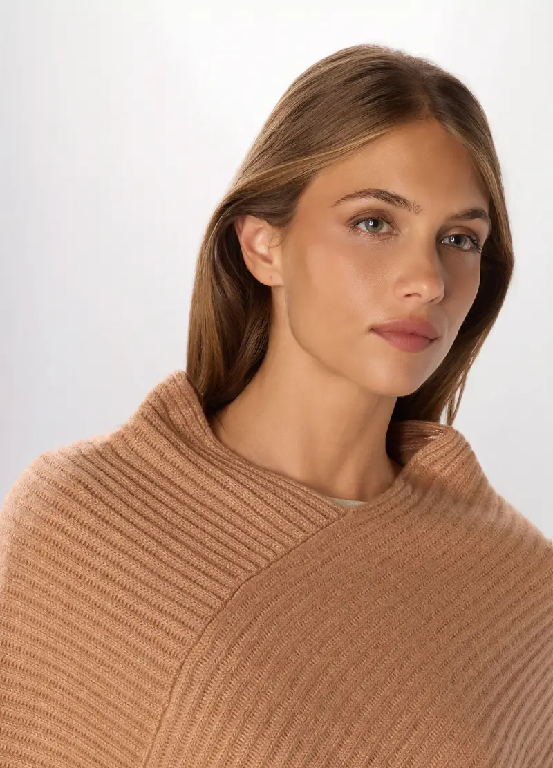 Poncho Tricot Con Lavorazione Jacquard Donna, Arancione pesca miniatura 3