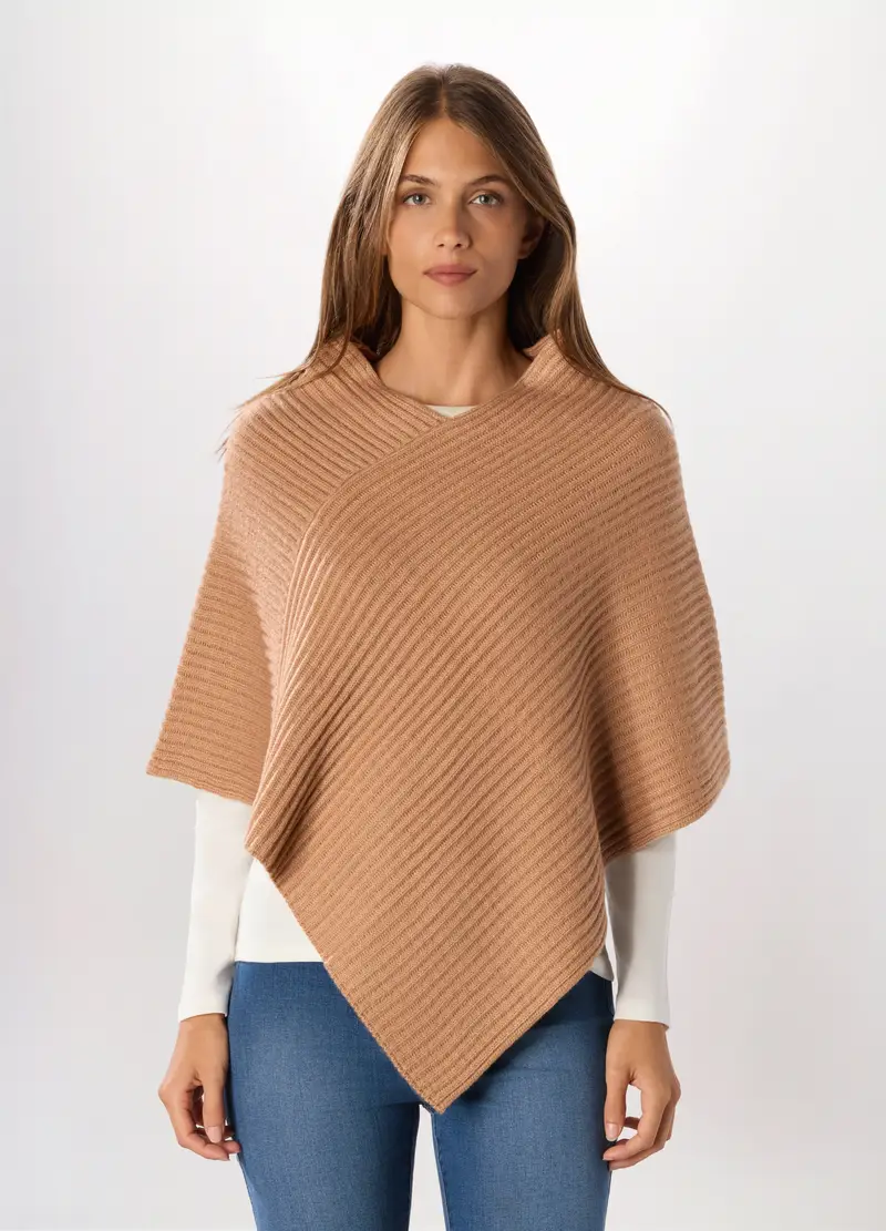 Poncho Tricot Con Lavorazione Jacquard Donna, Arancione pesca