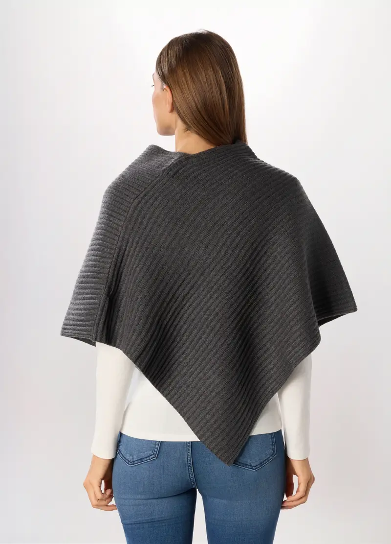 Poncho Tricot Con Lavorazione Jacquard Donna, Grigio scuro miniatura 2