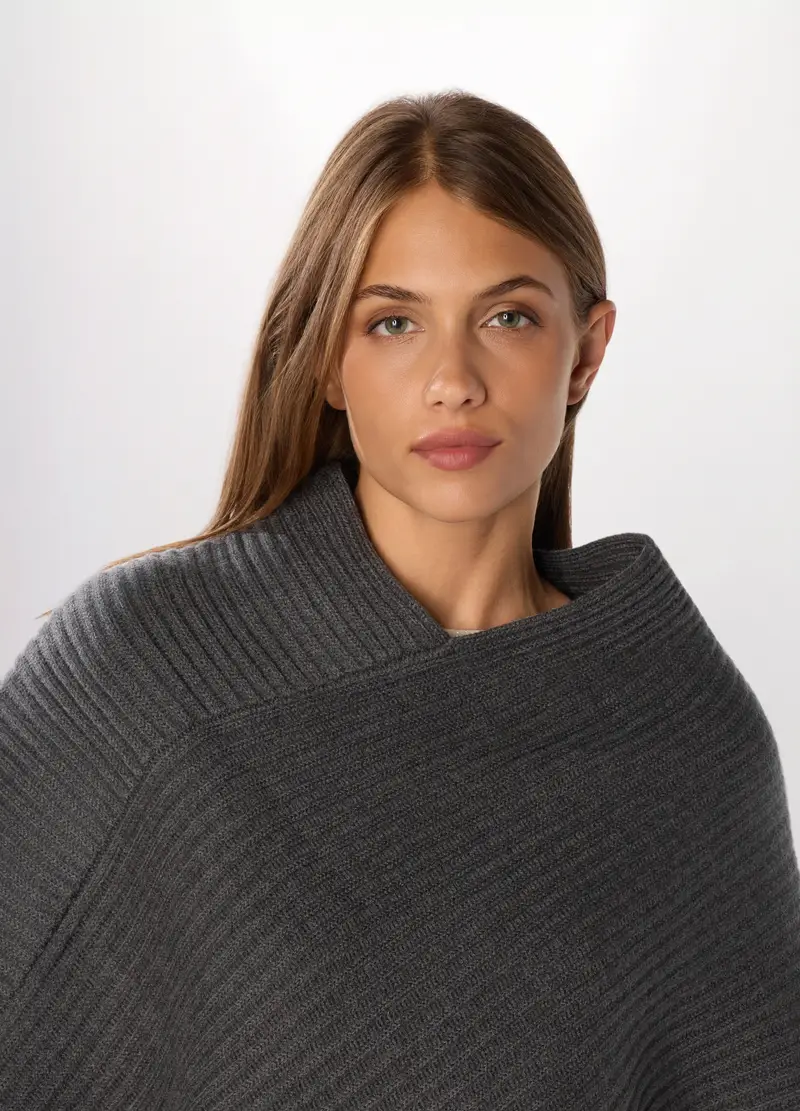 Poncho Tricot Con Lavorazione Jacquard Donna, Grigio scuro miniatura 3