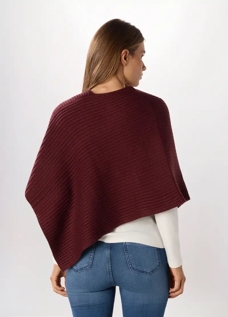 Poncho Tricot Con Lavorazione Jacquard Donna, Rosso scuro miniatura 2