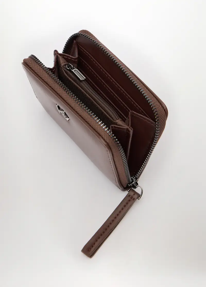 Portafoglio Piccolo In Ecopelle Donna, Marrone scuro miniatura 2