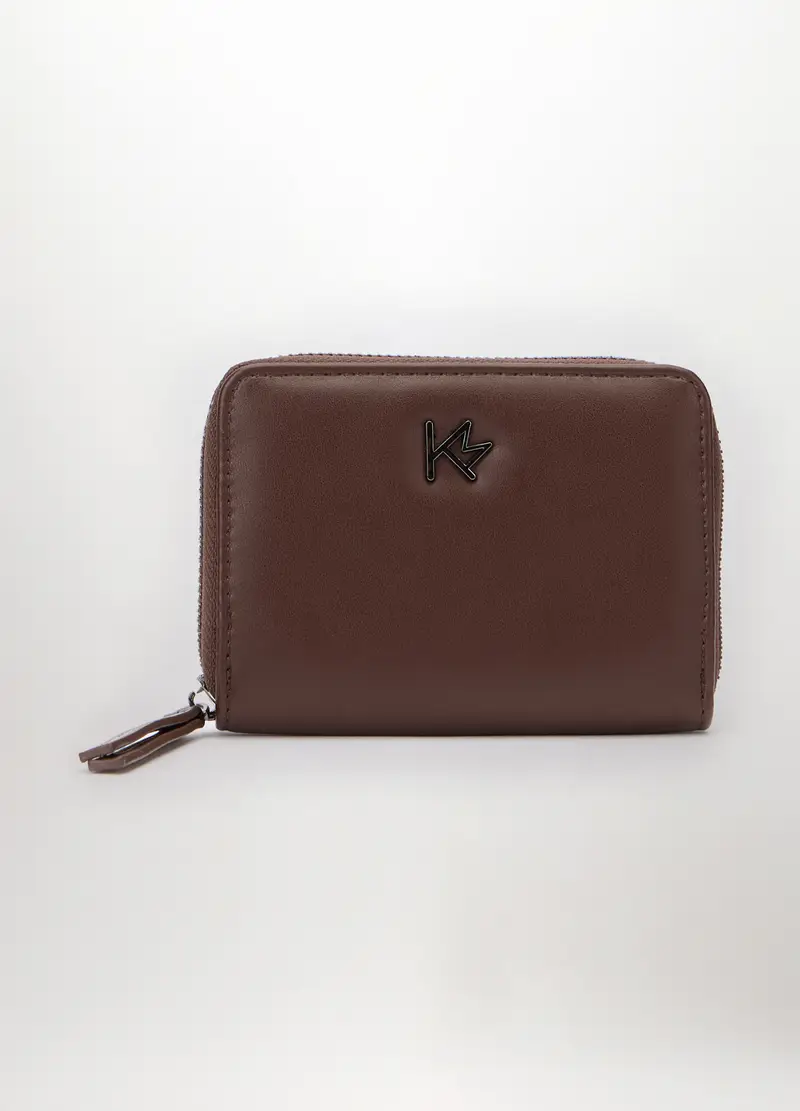 Portafoglio Piccolo In Ecopelle Donna, Marrone scuro