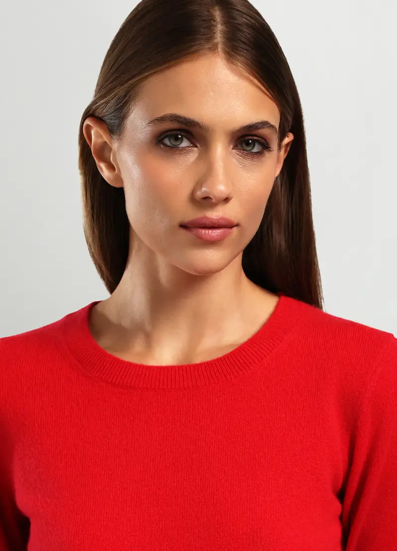 Pull Over In Puro Cashmere Donna, Rosso aragosta miniatura 3
