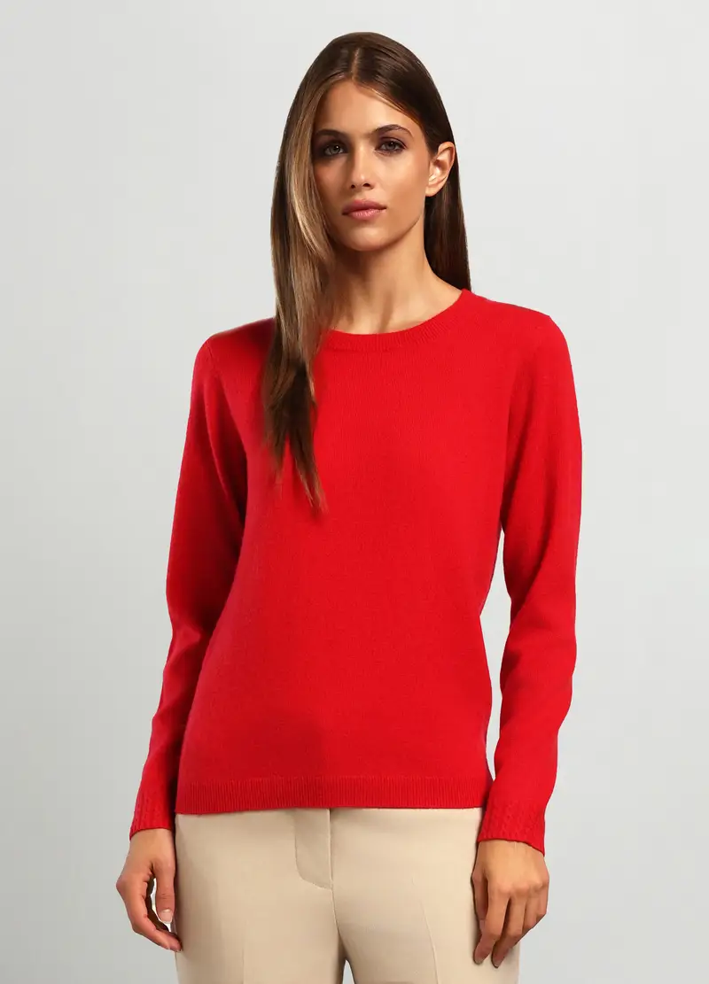 Pull Over In Puro Cashmere Donna, Rosso aragosta