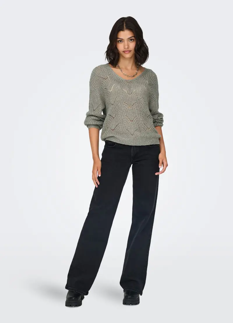 Pullover A Maniche Lunghe Con Scollo A V, Unisex, Grigio miniatura 2