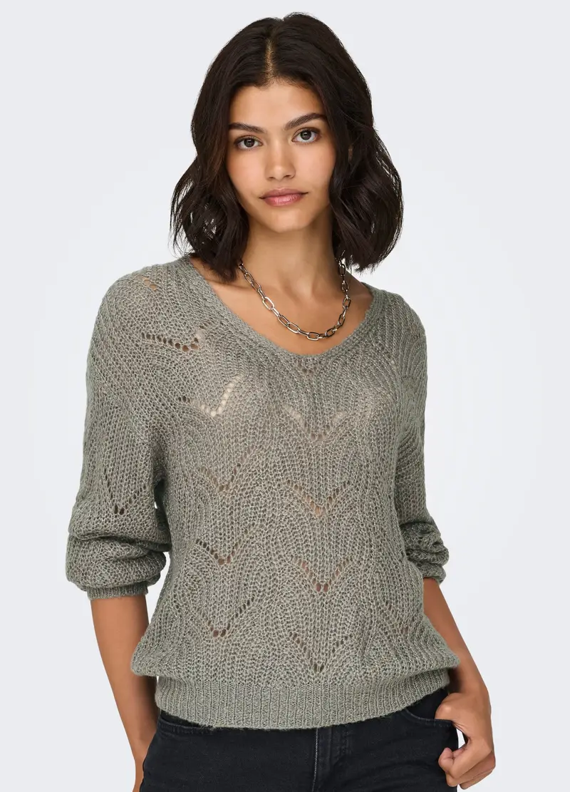 Pullover A Maniche Lunghe Con Scollo A V, Unisex, Grigio miniatura 3