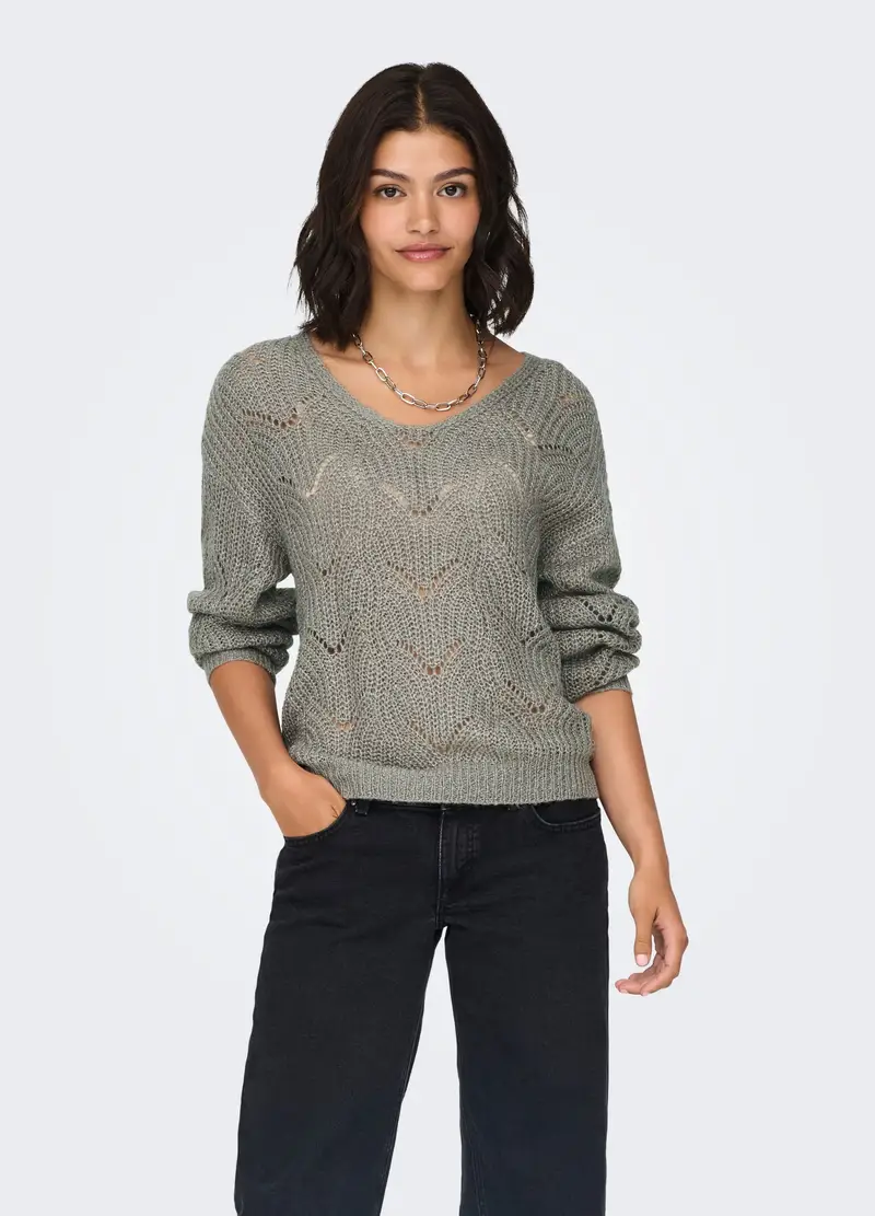 Pullover A Maniche Lunghe Con Scollo A V, Unisex, Grigio