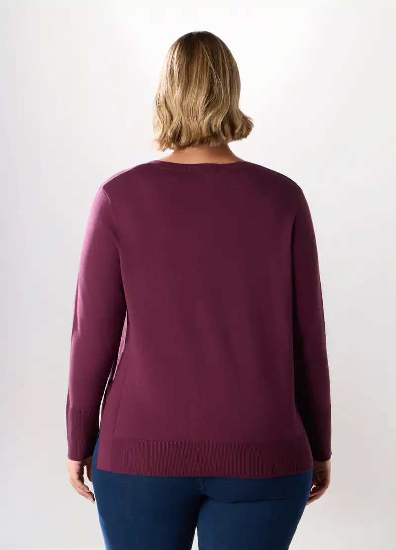 Pullover Con Scollo A V Donna Curvy, Rosso bordeaux miniatura 2